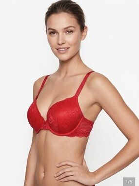 Victoria’s Secret BioFit Red Lace Demi Uplift Bra 36D Sexy Underwire Intimates